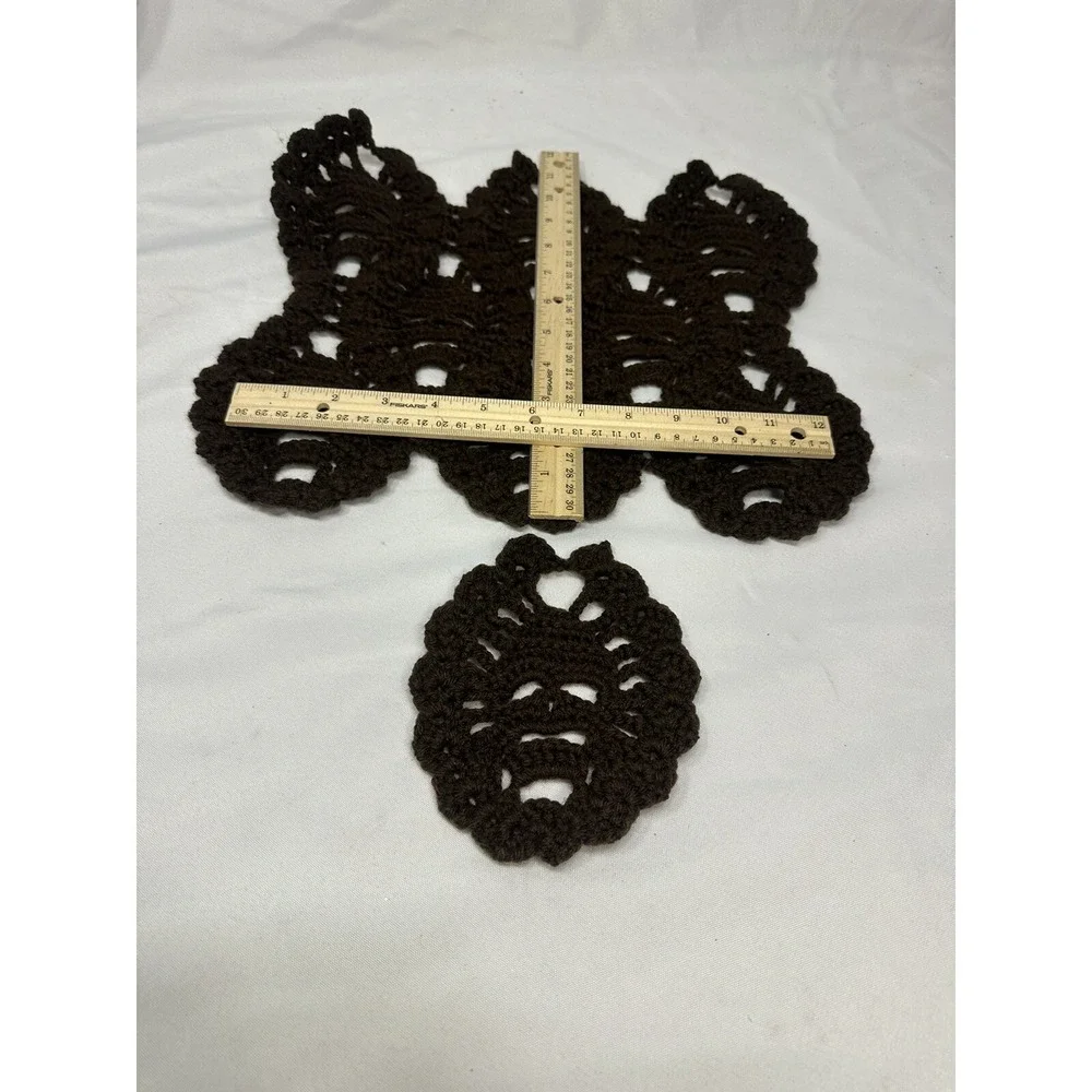 NEW‎ hand crocheted SKULL placemat & coaster BROWN